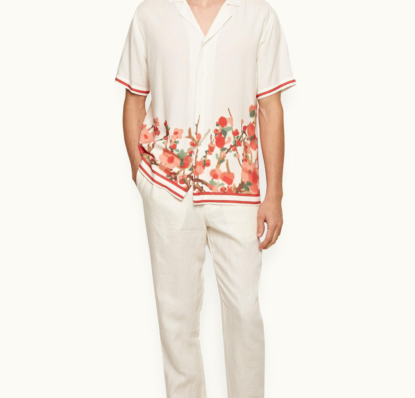 Maitan Blossom Season Print Relaxed Fit Capri Collar Shirt | Red