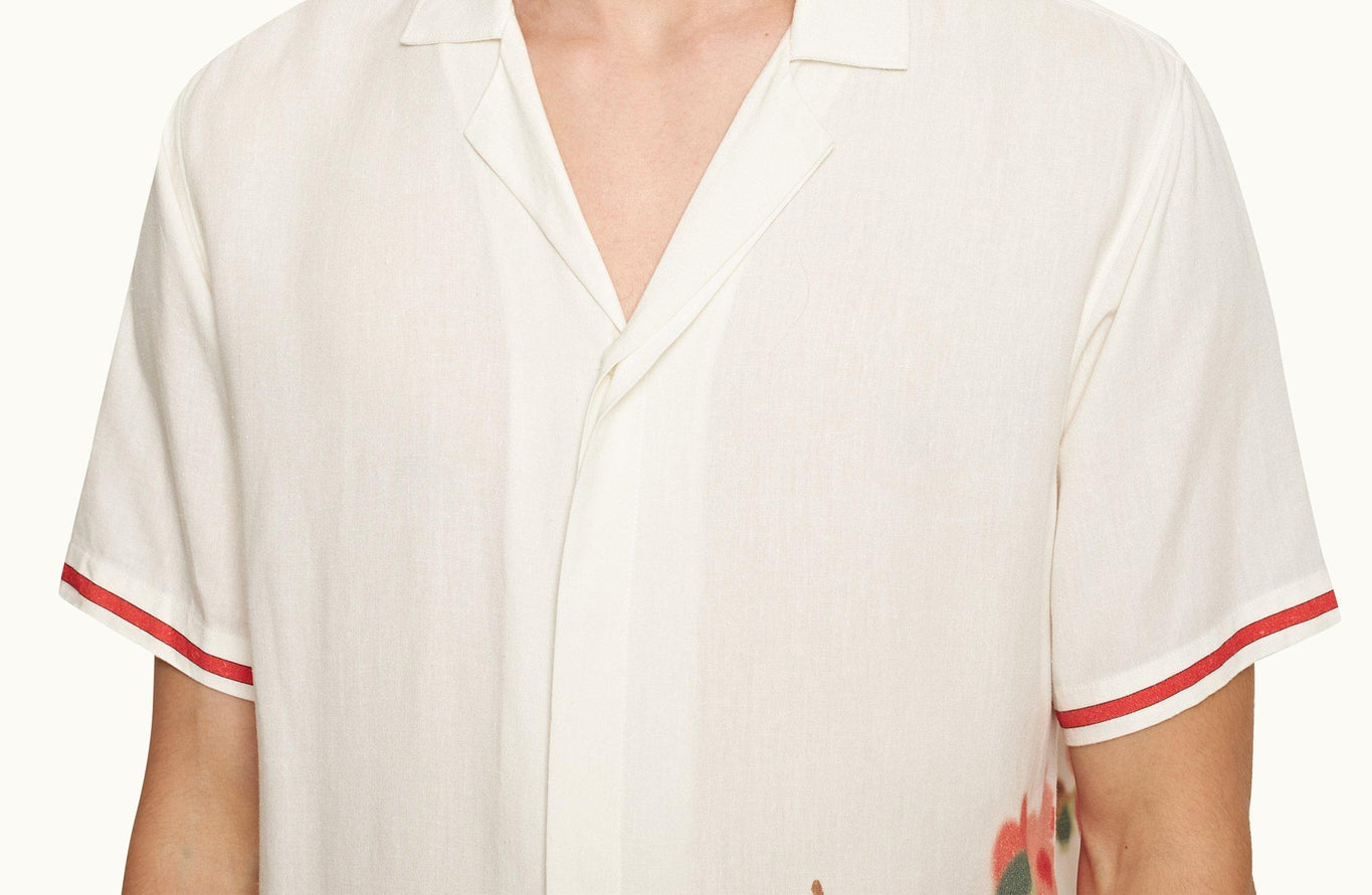 Maitan Blossom Season Print Relaxed Fit Capri Collar Shirt | Red
