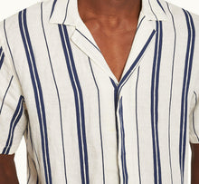 Maitan Stripe Relaxed Fit Capri Collar Linen-Cotton Shirt | Azul Blue/Cashew