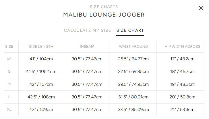 Product size guide