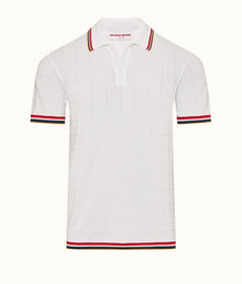 Maranon Tipping Tailored Fit Pointelle Grid Stitch Organic Cotton Polo Shirt | White
