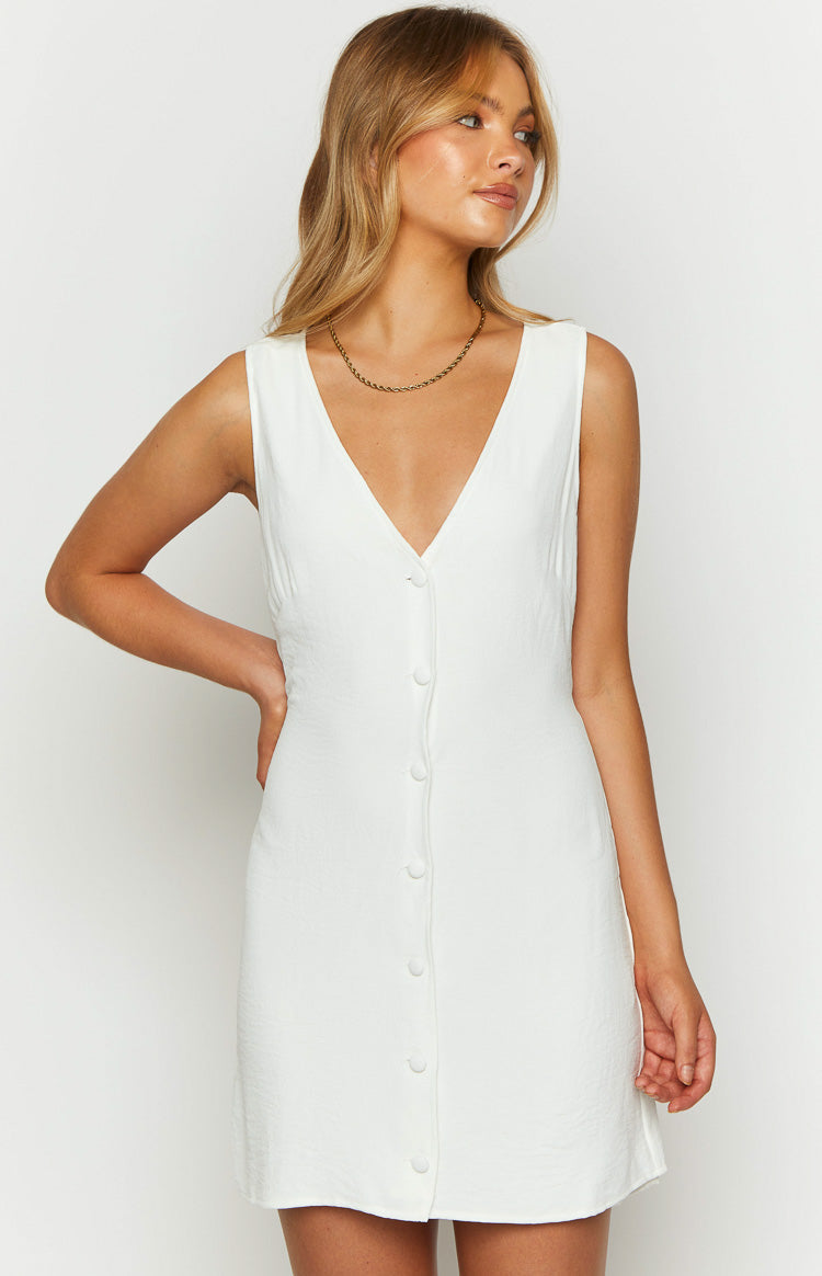 Maurice Button Up Mini Dress | White