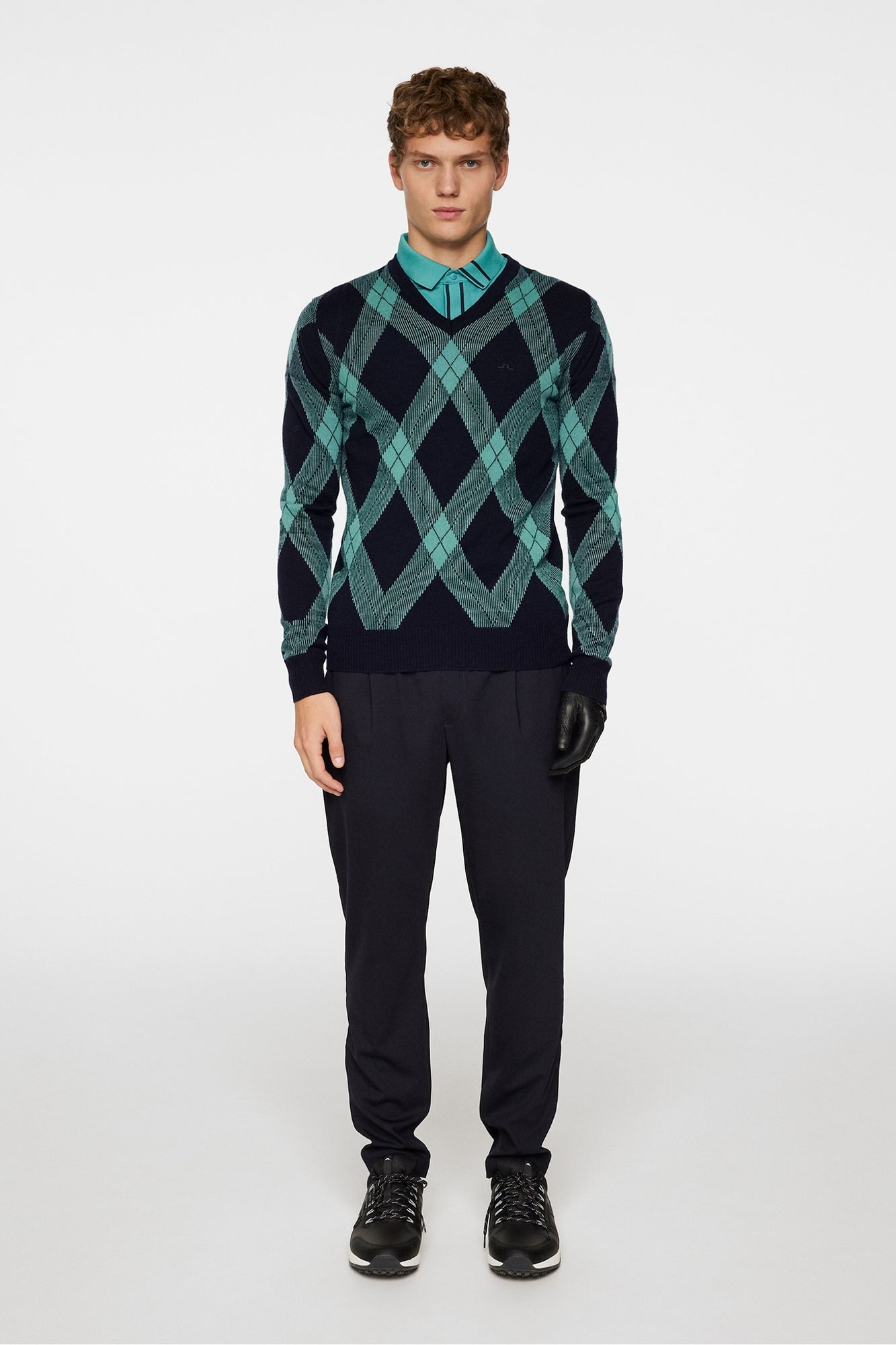 Men | Biy V Neck Knit | Glenmuir Tartan Teal L