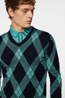 Men | Biy V Neck Knit | Glenmuir Tartan Teal L