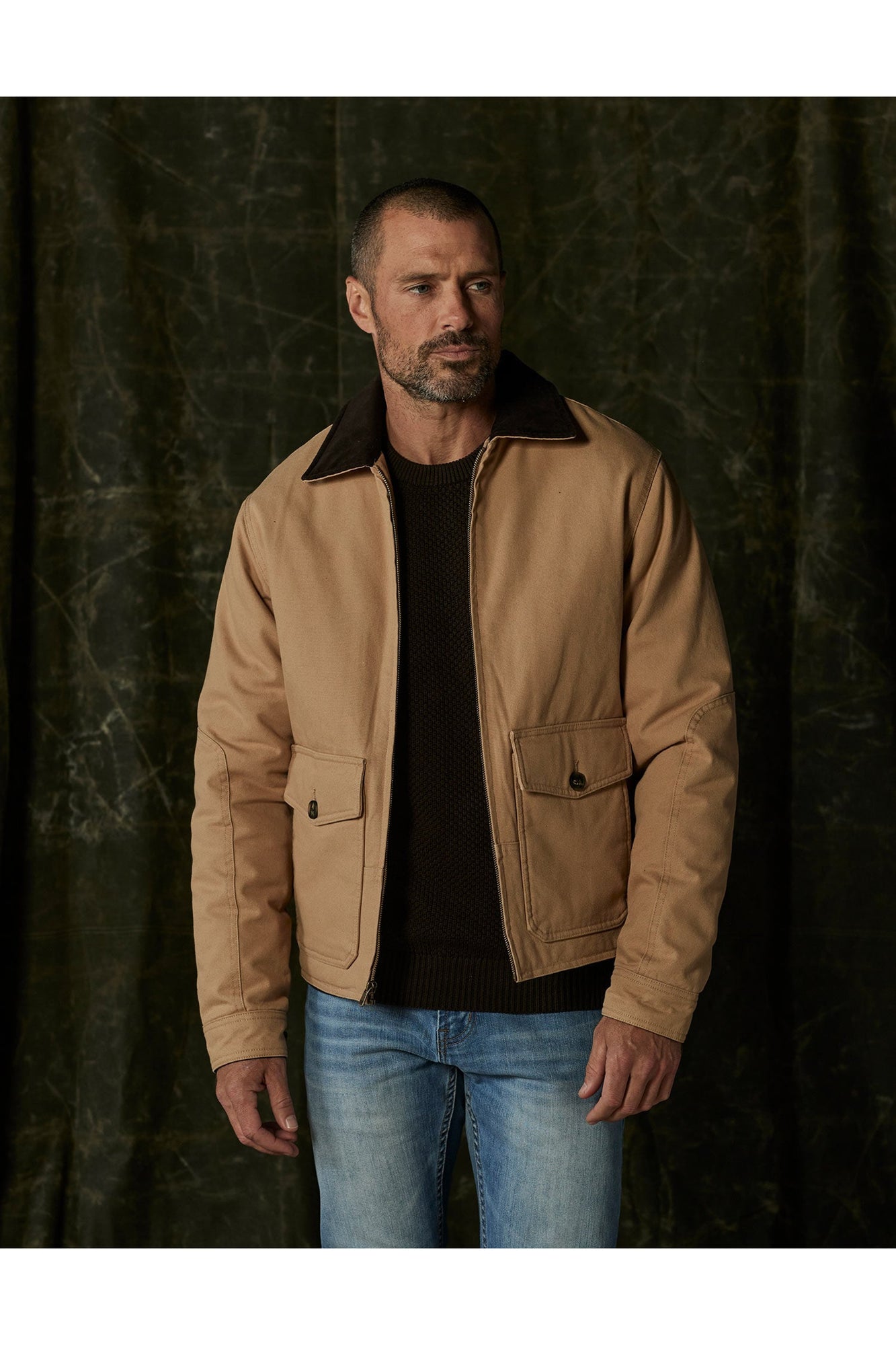 Men | Canvas Zip Front Jacket | Tan