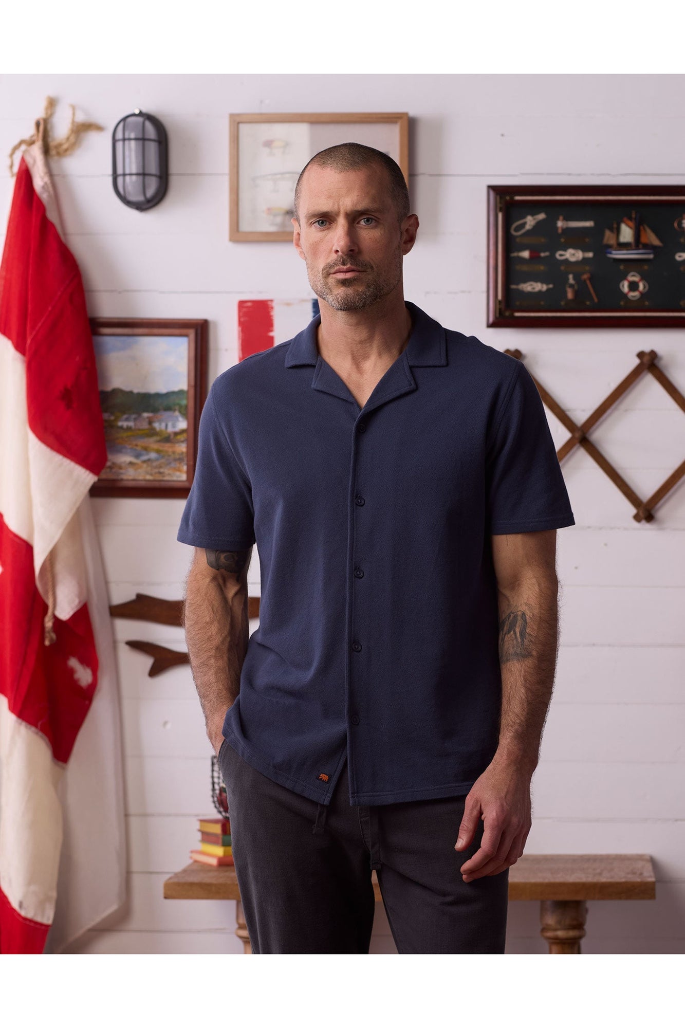 Men | Cotton Pique Camp Shirt | Navy