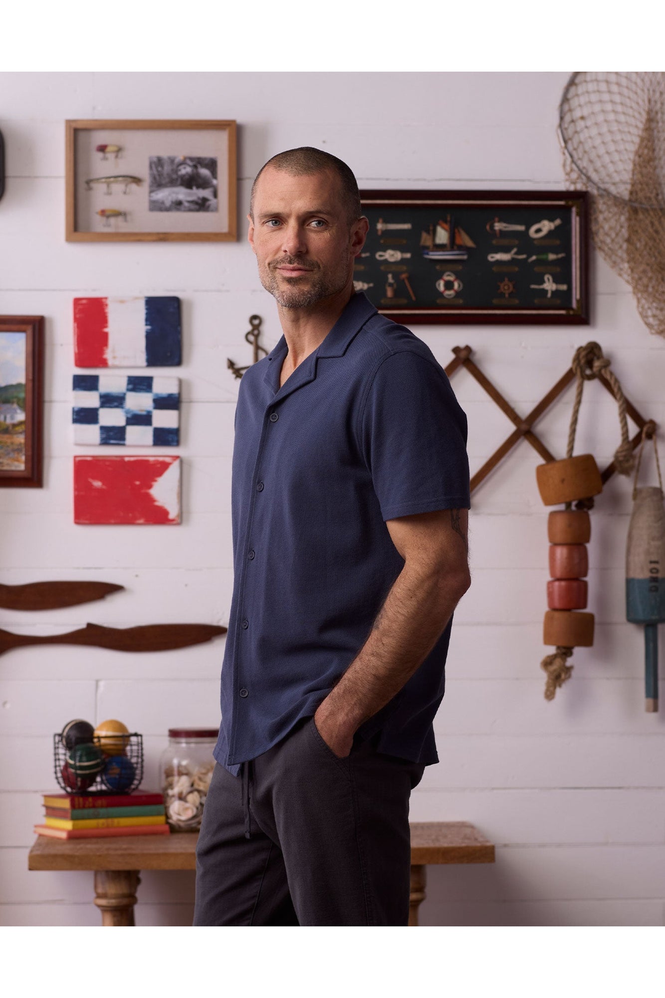 Men | Cotton Pique Camp Shirt | Navy