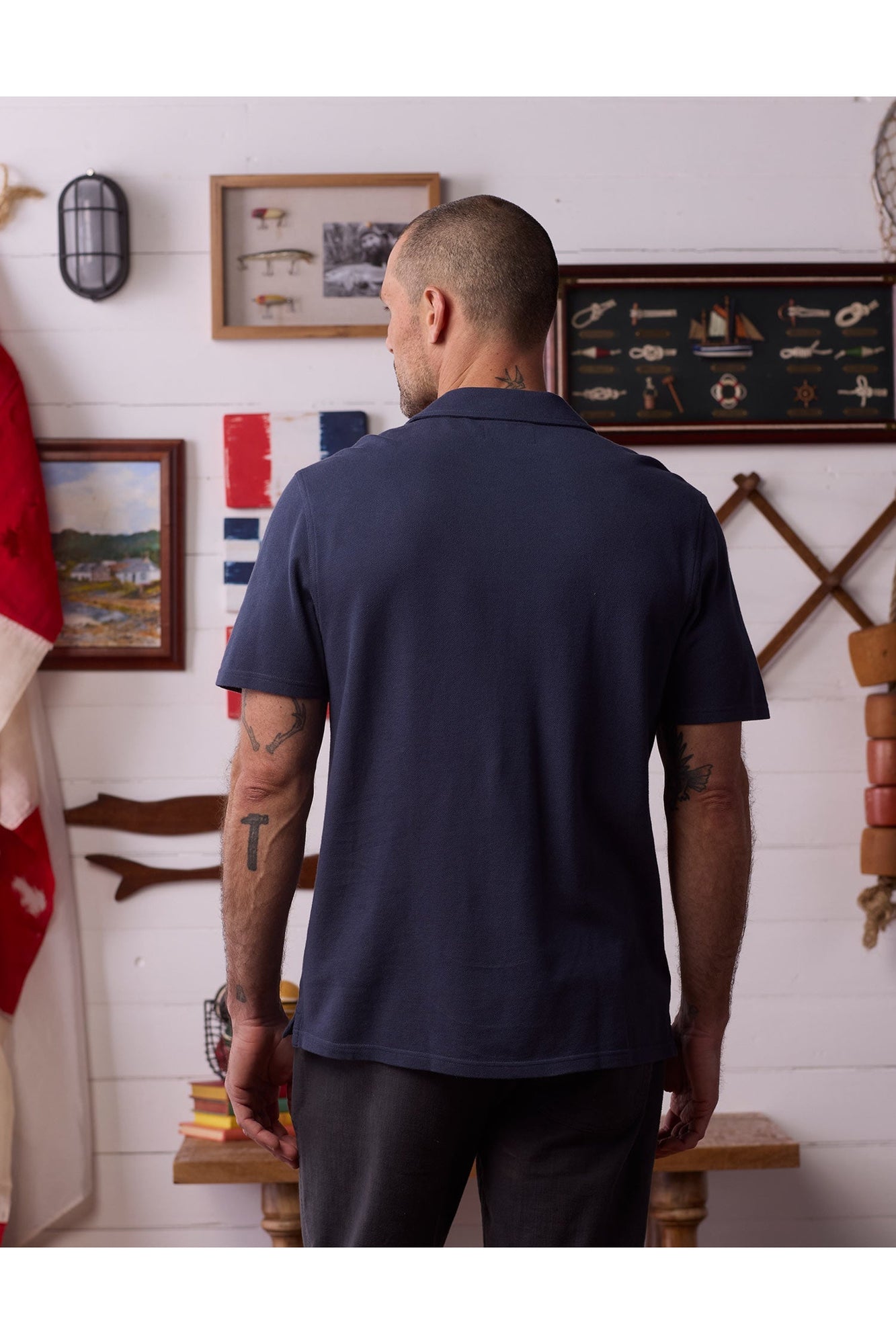 Men | Cotton Pique Camp Shirt | Navy