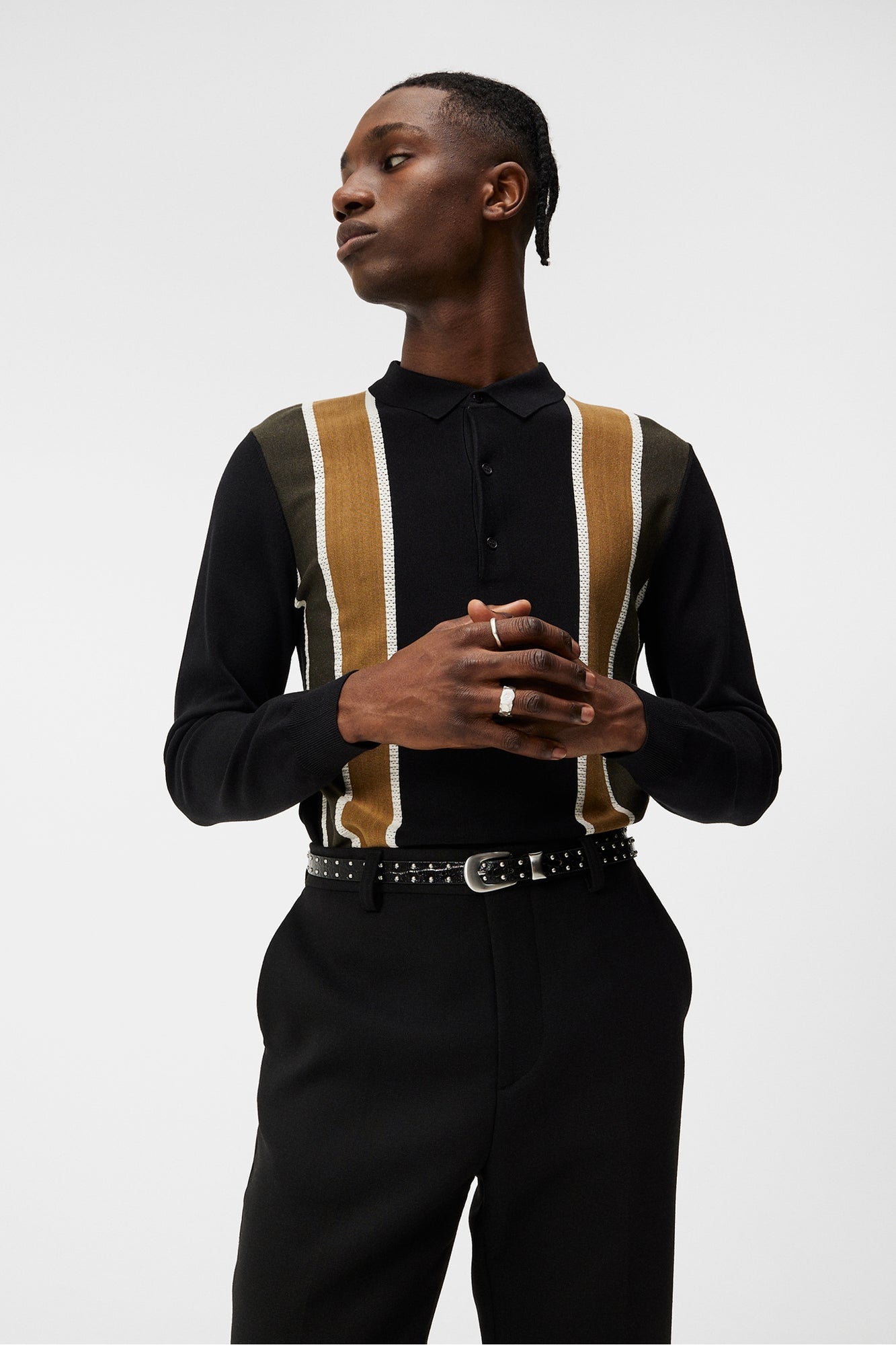 Men | Heden Striped Knitted Polo | Black