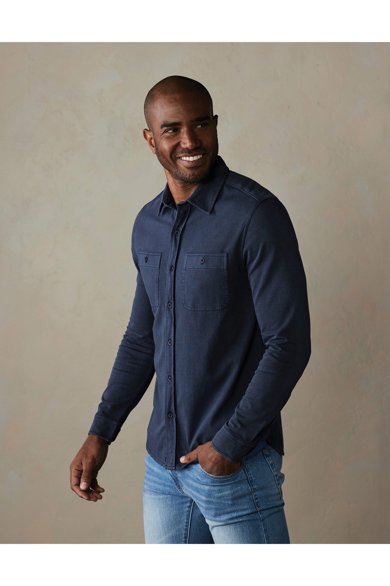 Men | Lennox Jersey Button Up | Navy