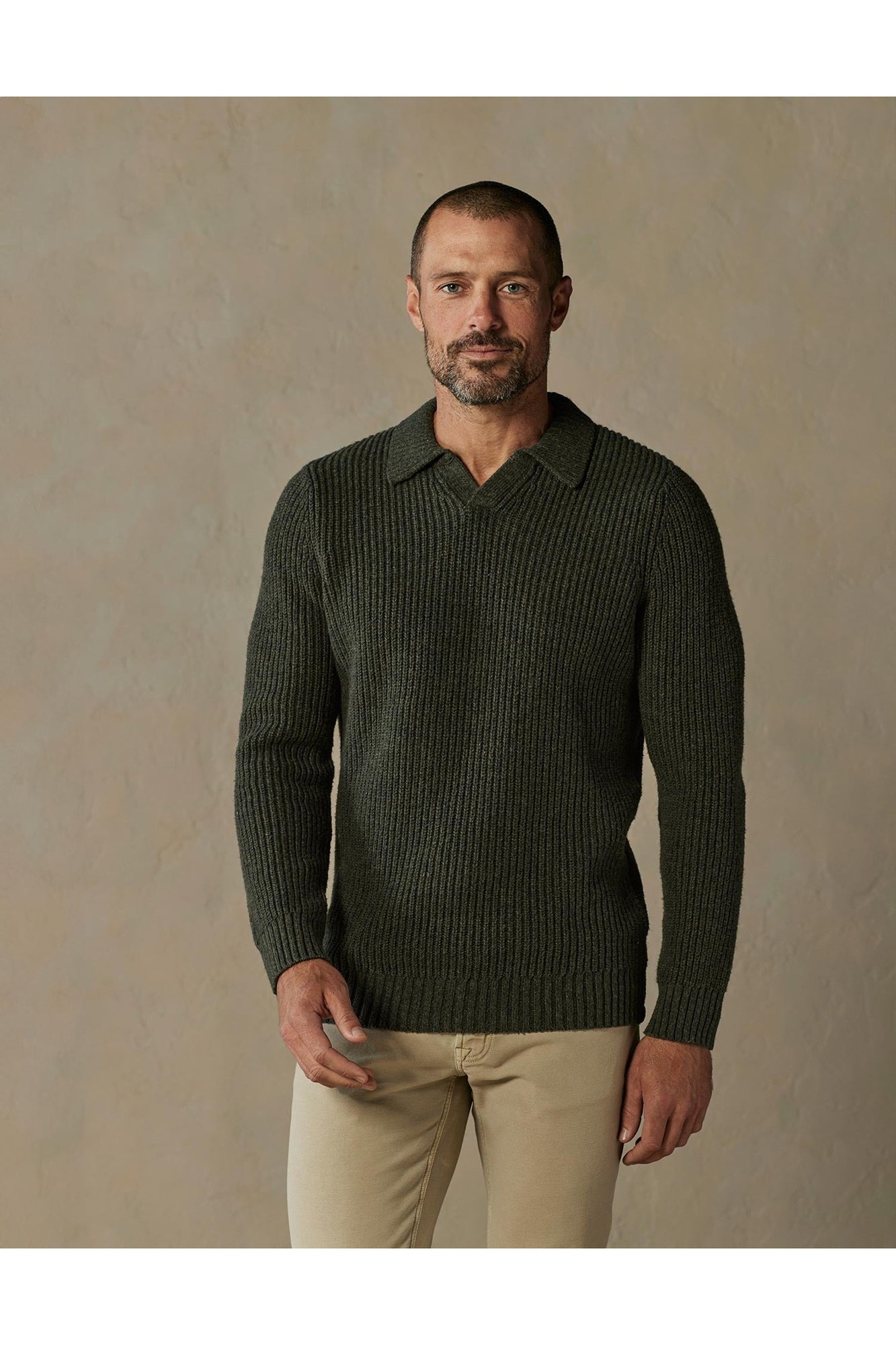 Men | Marled Polo Sweater | Olive