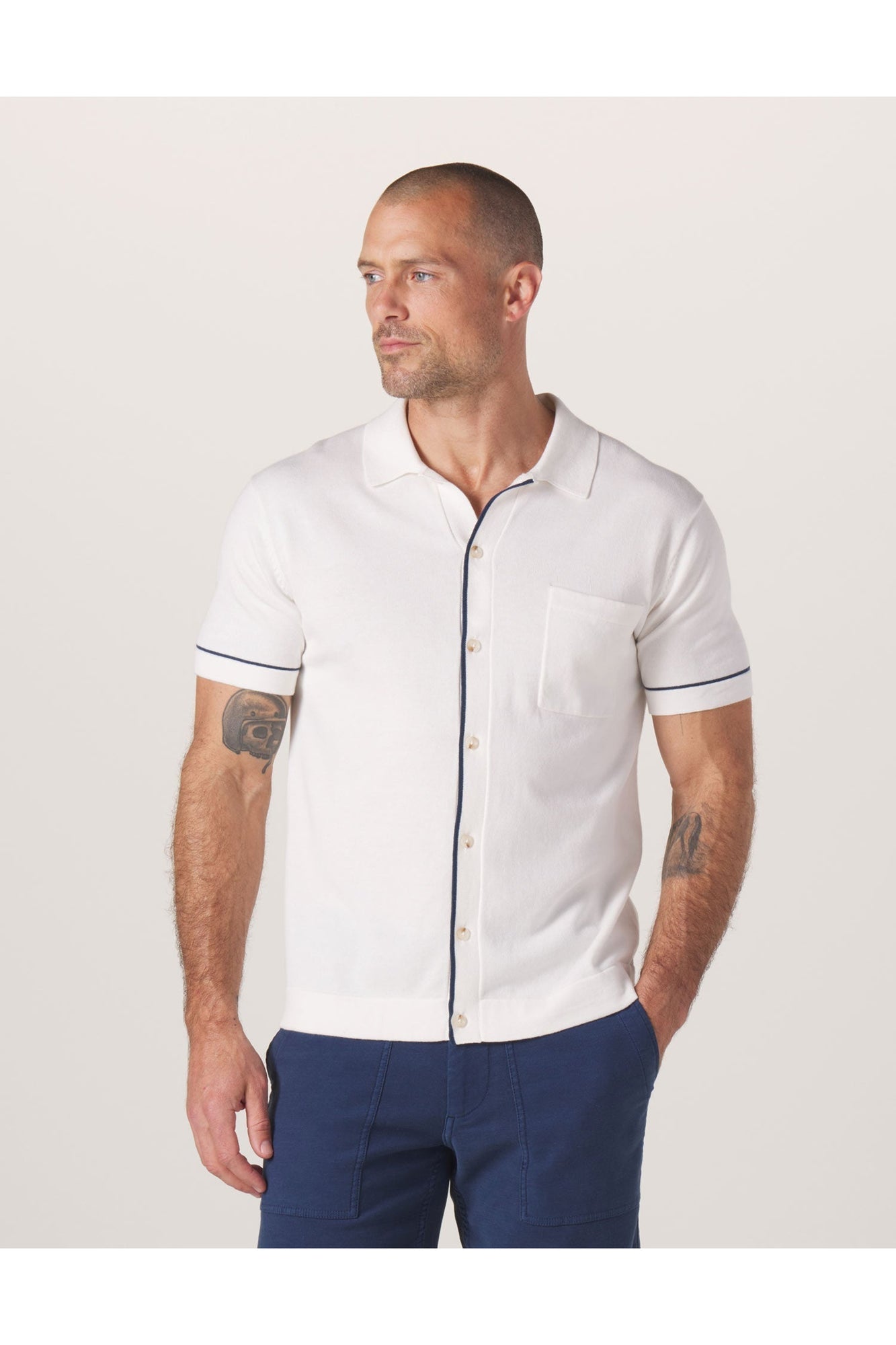 Men | Robles Knit Button Down | White-Navy