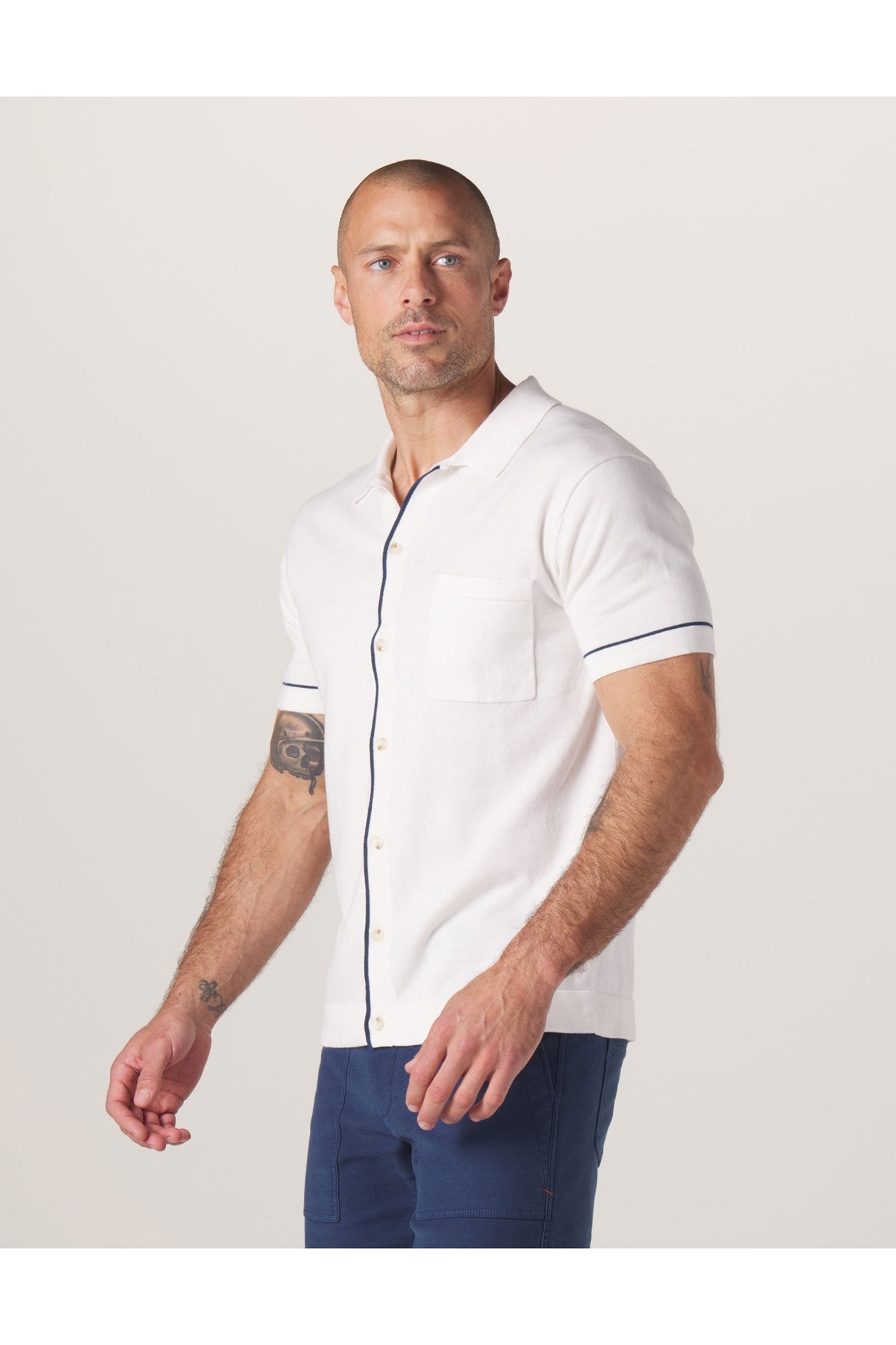 Men | Robles Knit Button Down | White-Navy