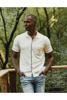 Men | Robles Knit Button Down | White-Navy