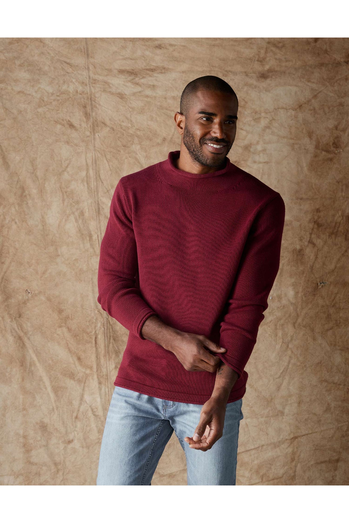 Men | Roll Neck Sweater | Wine