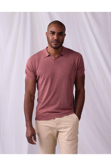 Men | Summer Linen-Blend Polo | Adobe Rose Heather