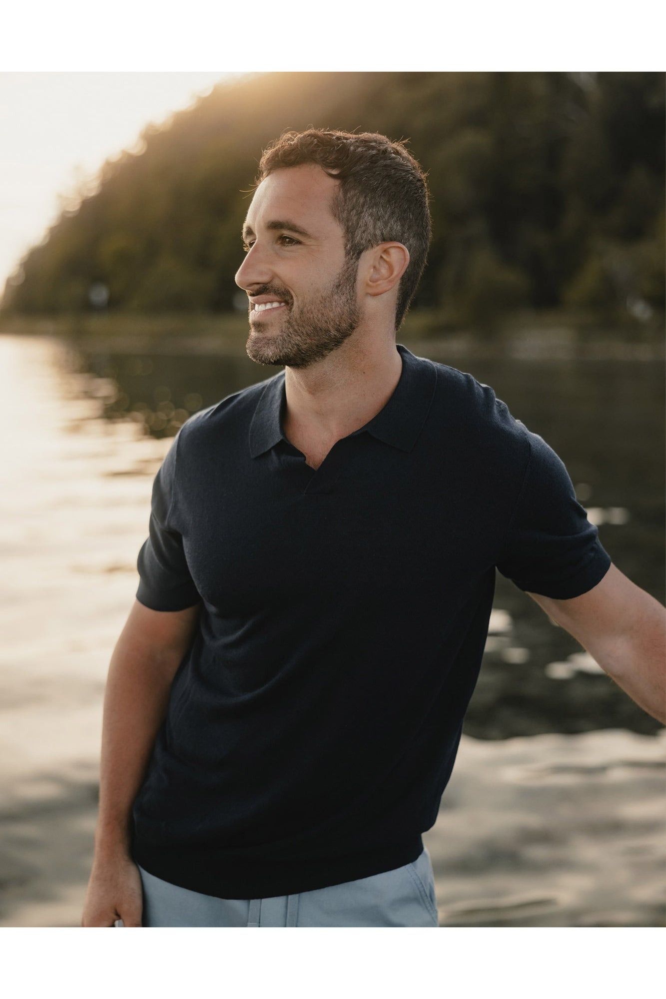 Men | Summer Linen-Blend Polo | Navy