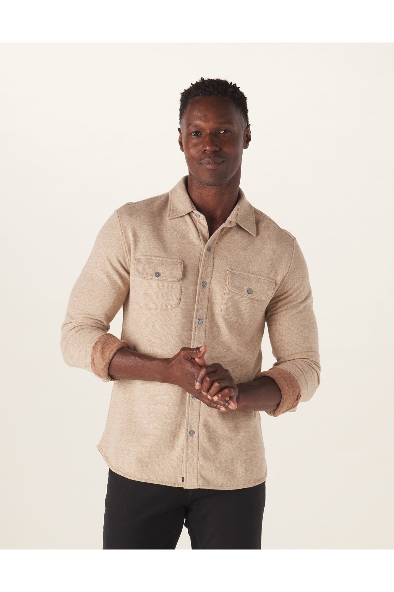 Men | Textured Knit Shirt | Tan