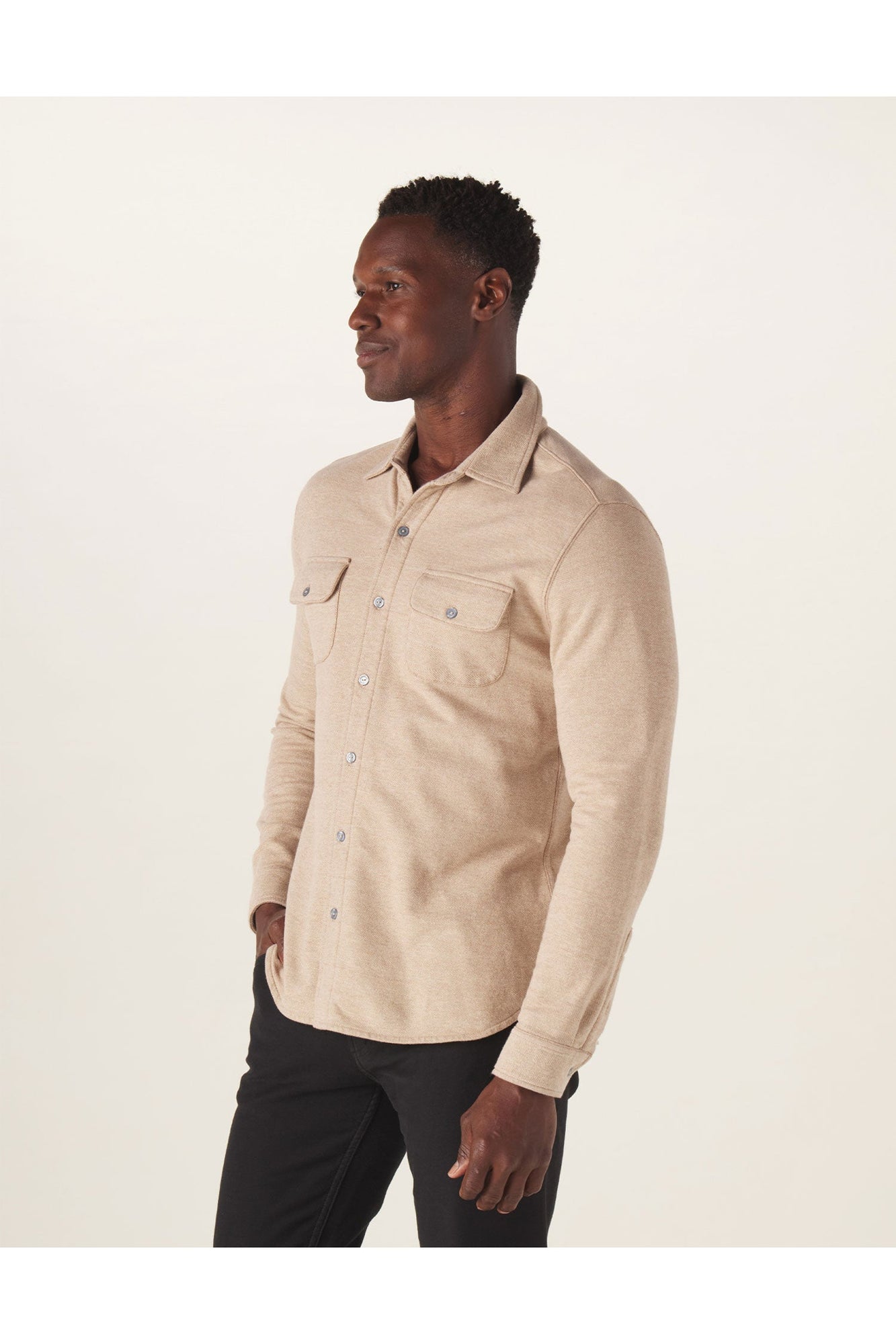 Men | Textured Knit Shirt | Tan