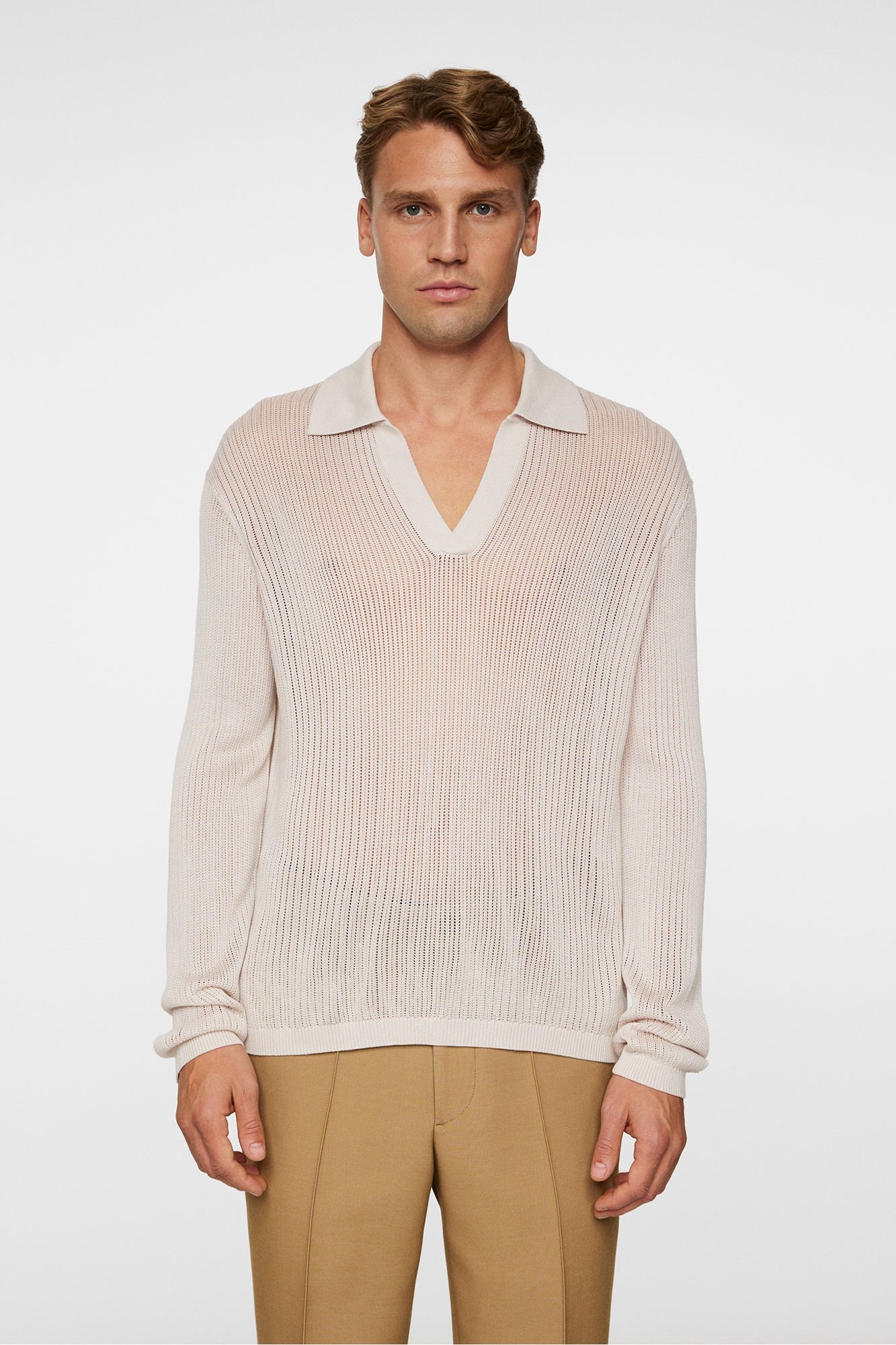Men | Toni Open Collar Knit Polo | Moonbeam