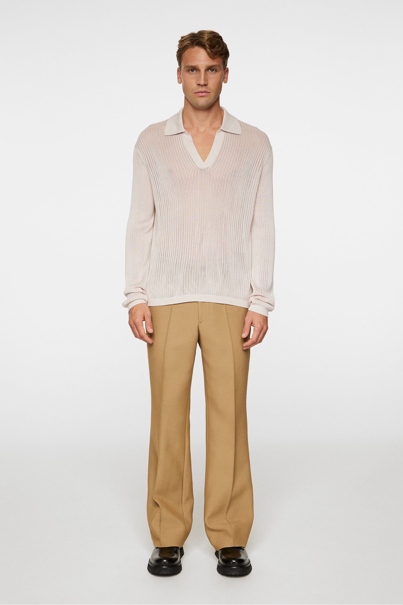 Men | Toni Open Collar Knit Polo | Moonbeam