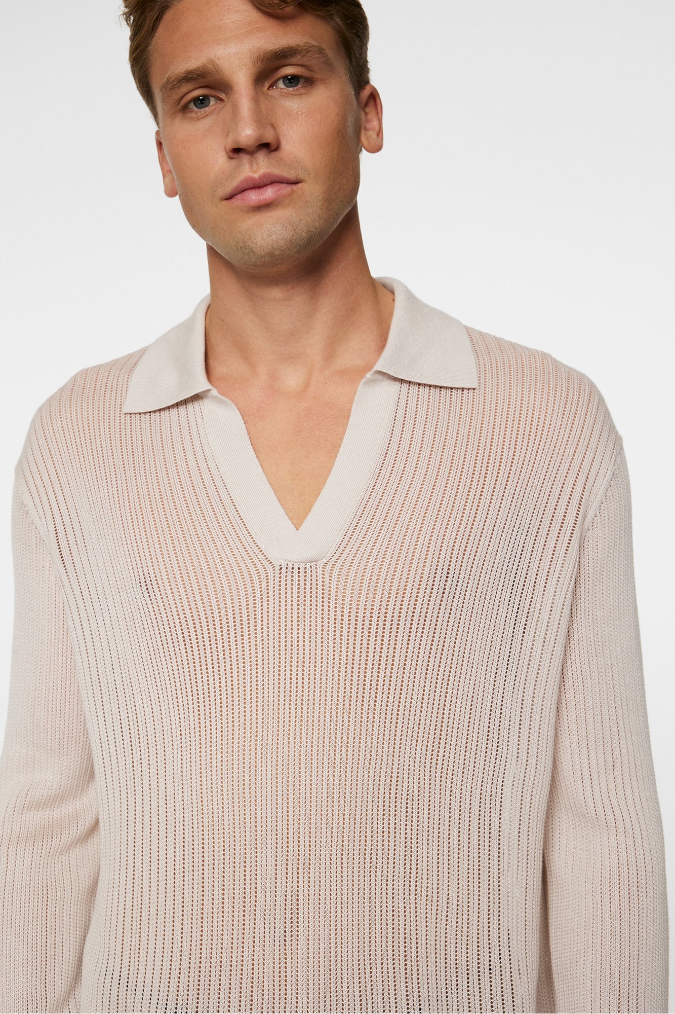 Men | Toni Open Collar Knit Polo | Moonbeam