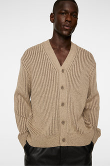 Men | Twin Plated Knit Cardigan | Tiger Brown