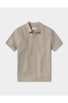 Men | Waffle Stitch Button Up | Flax