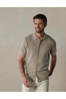 Men | Waffle Stitch Button Up | Flax
