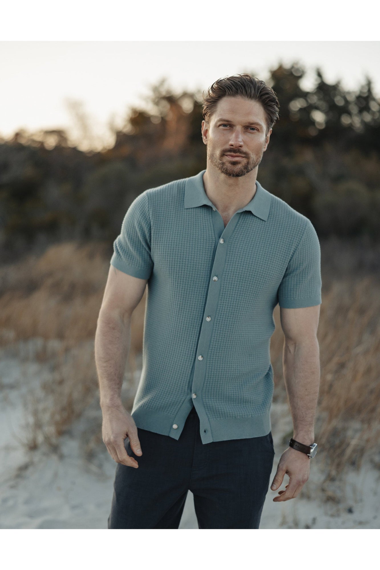 Men | Waffle Stitch Button Up | Juniper
