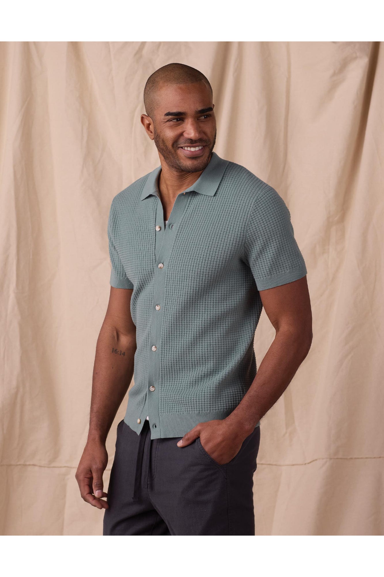 Men | Waffle Stitch Button Up | Juniper