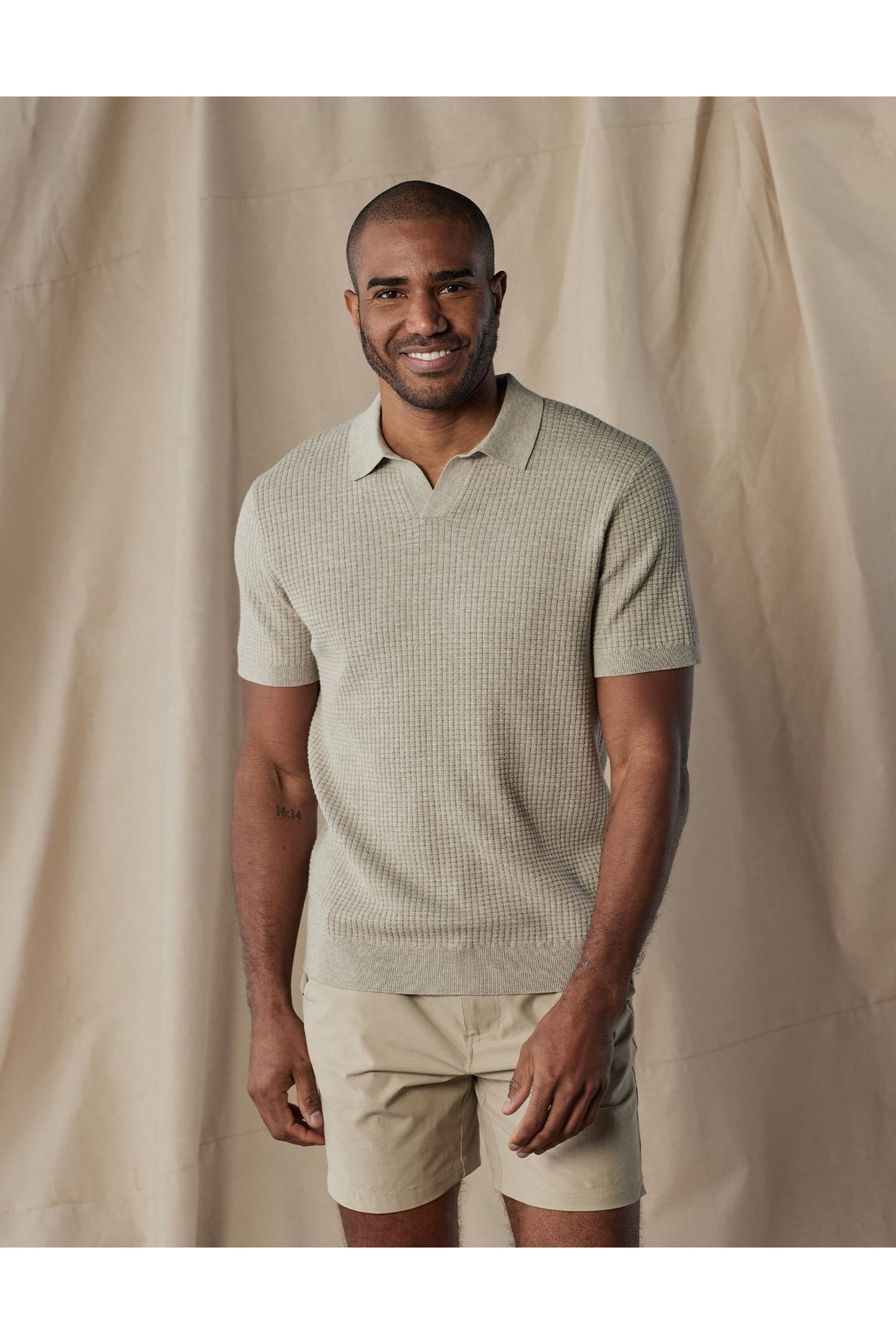 Men | Waffle Stitch Polo | Flax