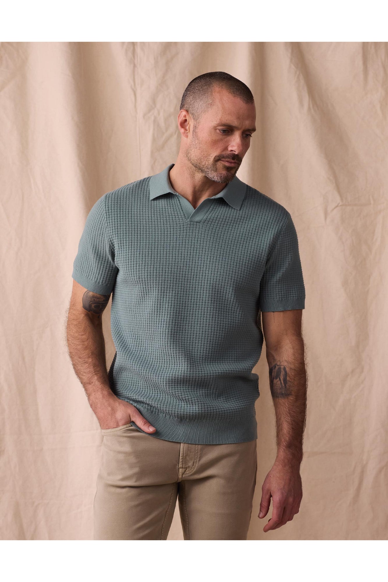 Men | Waffle Stitch Polo | Juniper