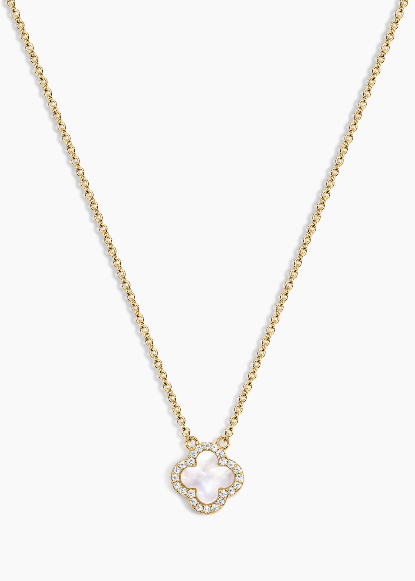 Mini Icon White Necklace | White Pearls/Clear Crystal | 14K Gold Plated
