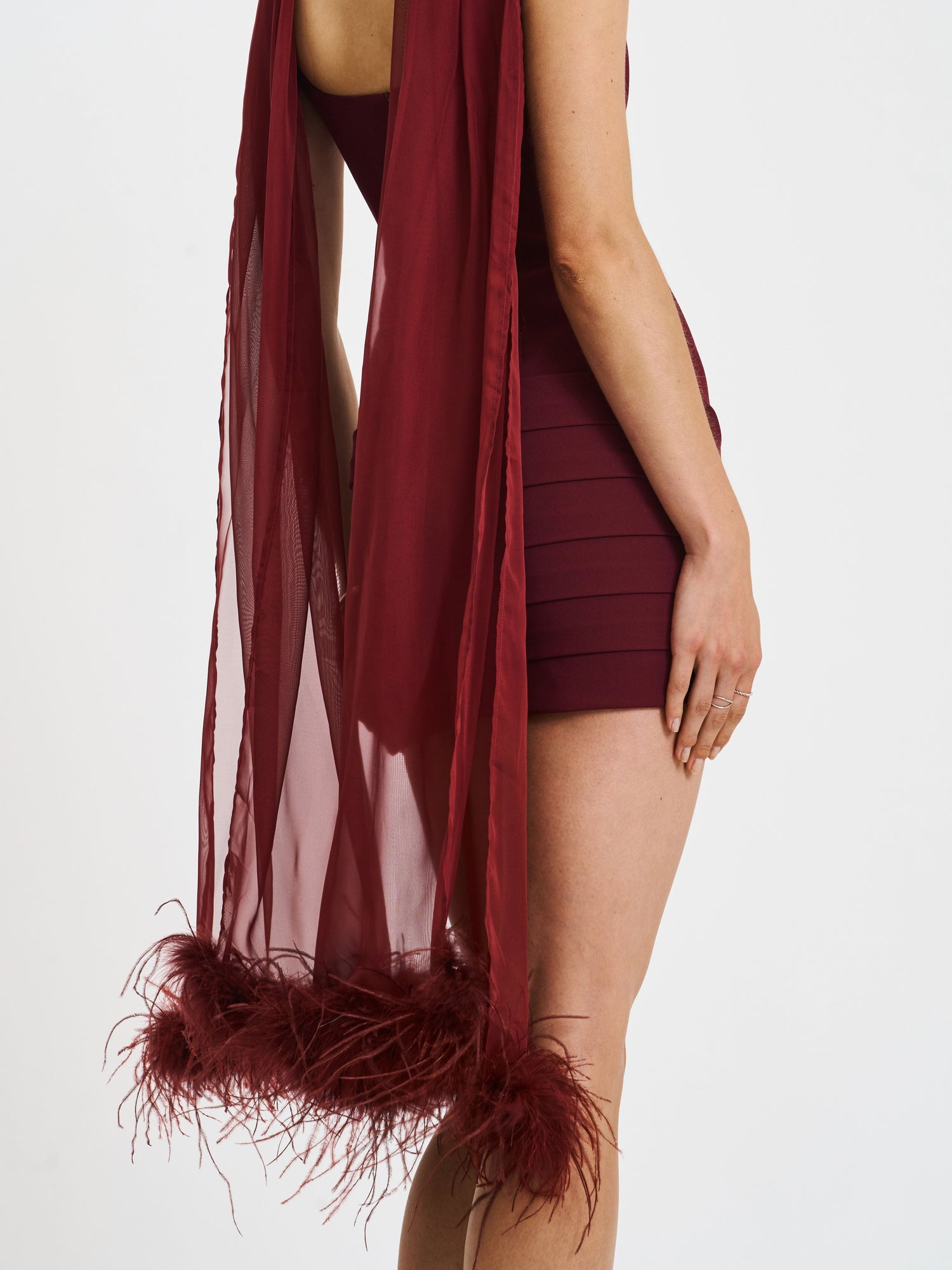 Tori Pleated Mini Dress with Chiffon Scarf | Wine Red