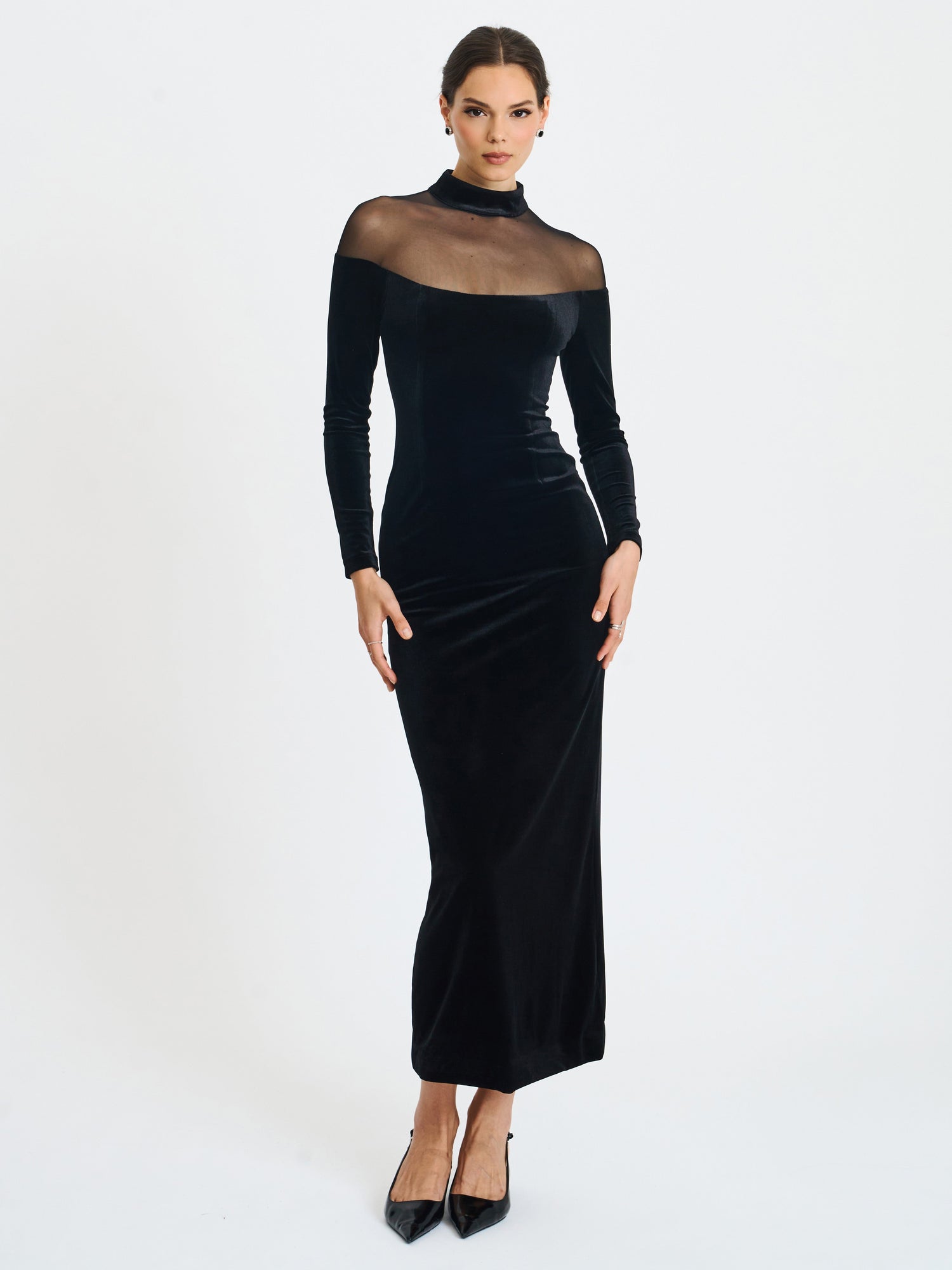 Blair Sheer Mock Neck Maxi Dress | Black