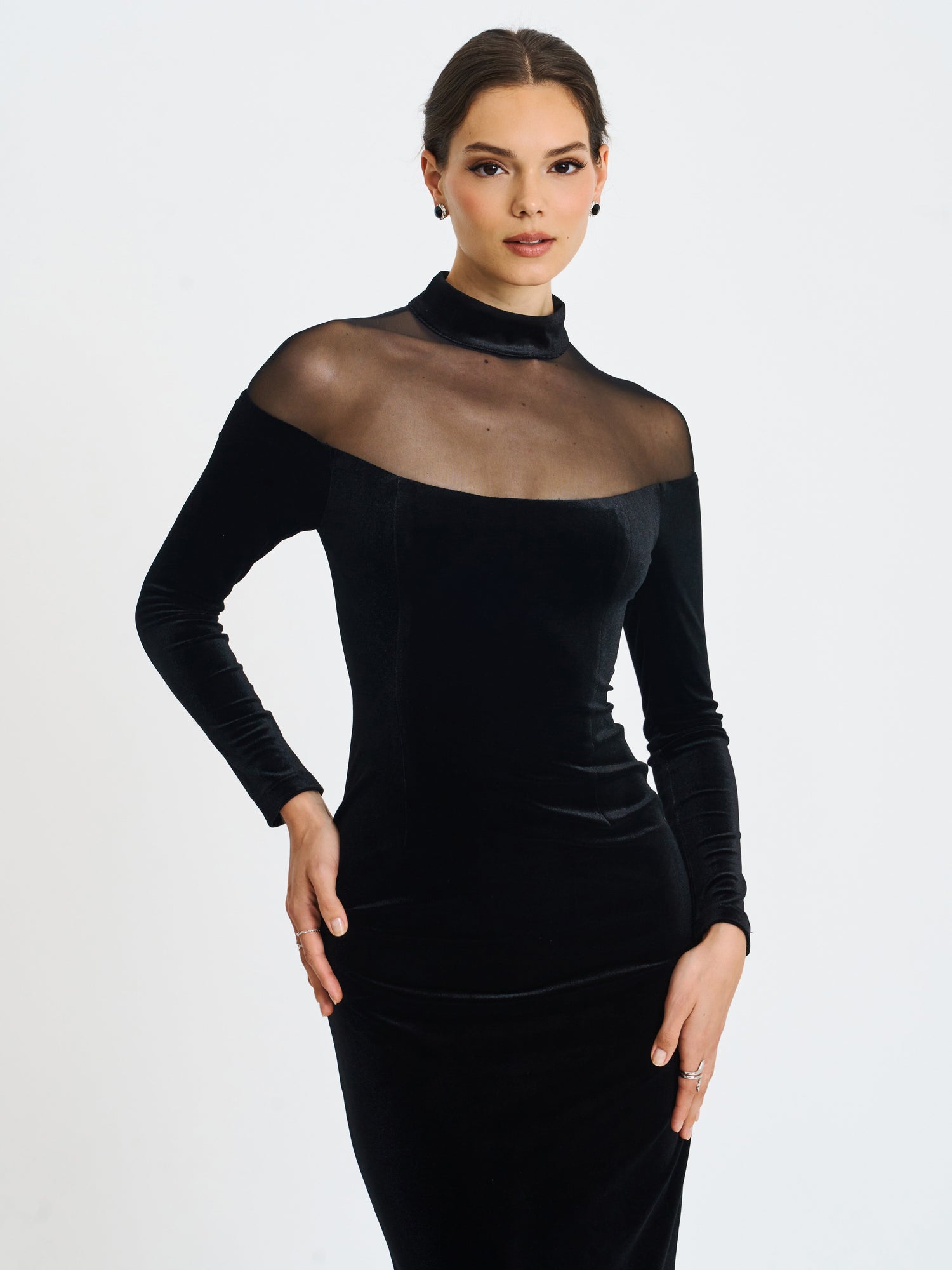 Blair Sheer Mock Neck Maxi Dress | Black