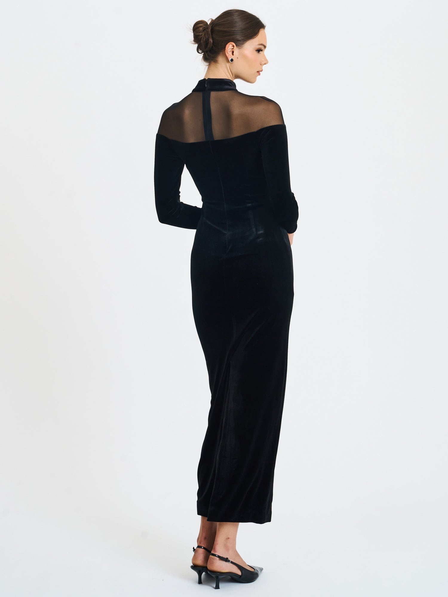 Blair Sheer Mock Neck Maxi Dress | Black
