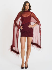 Tori Pleated Mini Dress with Chiffon Scarf | Wine Red