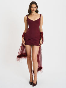 Tori Pleated Mini Dress with Chiffon Scarf | Wine Red