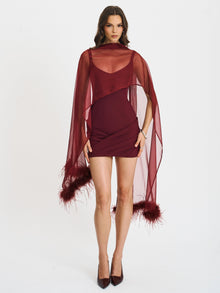 Tori Pleated Mini Dress with Chiffon Scarf | Wine Red