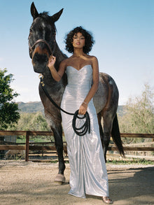 Sable Ruched Glitter Mermaid Gown | Silver