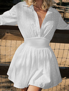 Gabriella Cotton Eyelet Button Up Long Sleeve Shirt Dress | White