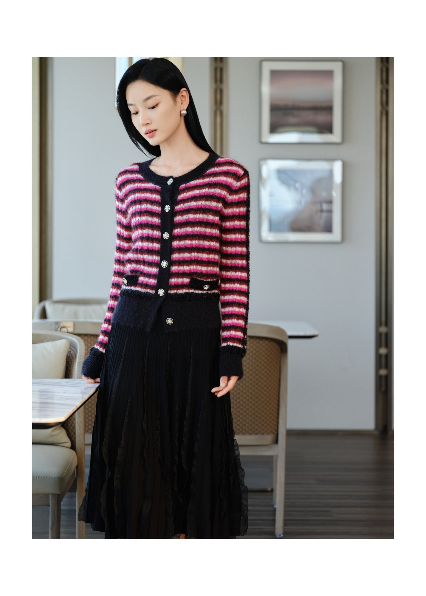 Mohair Knit Cardigan | Pink