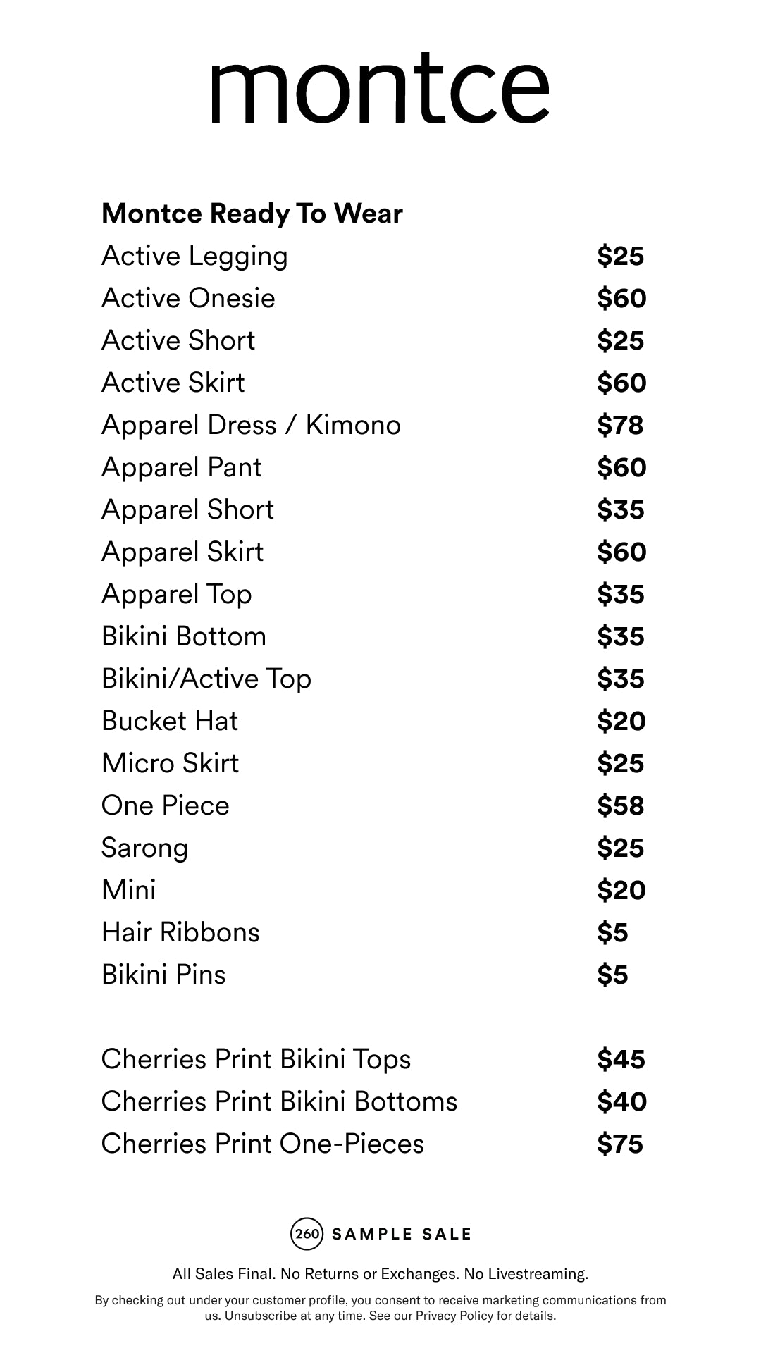 Price table
