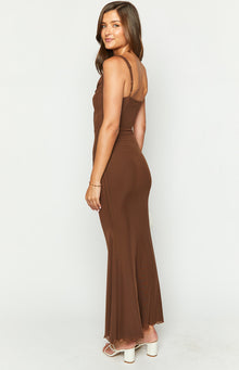 Myah Corset Mesh Maxi Dress | Brown