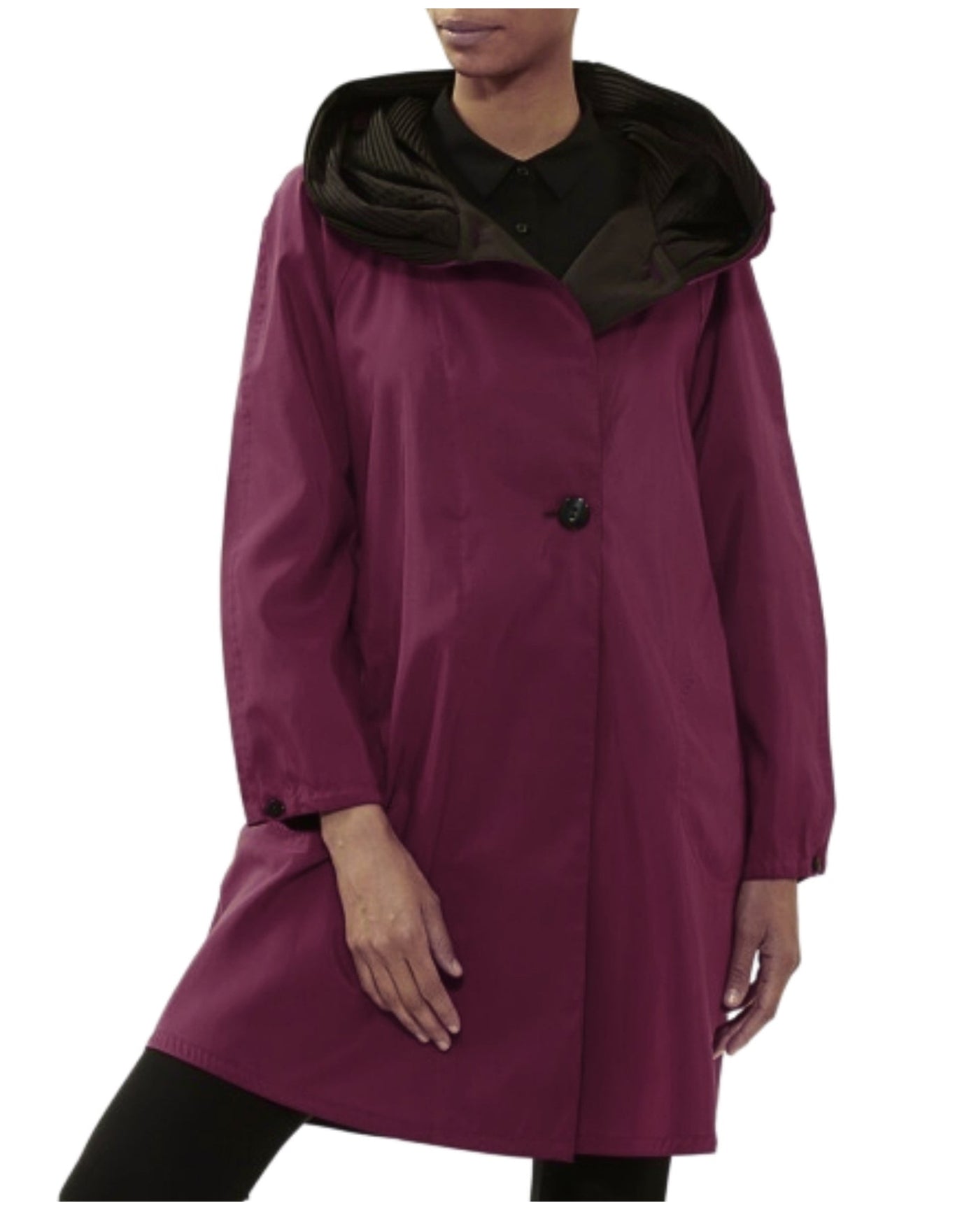Mycra Pac | Women | Reversible Raincoat With Signature Pleated Hood | Eggplant