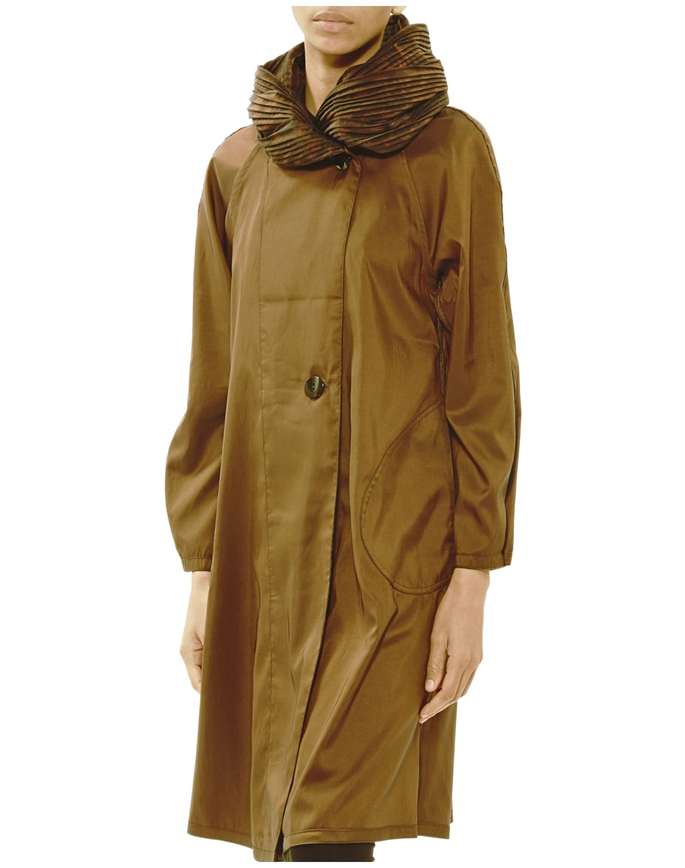 Mycra Pac | Women | Reversible Raincoat With Signature Pleated Hood (Tea Length) | Brass
