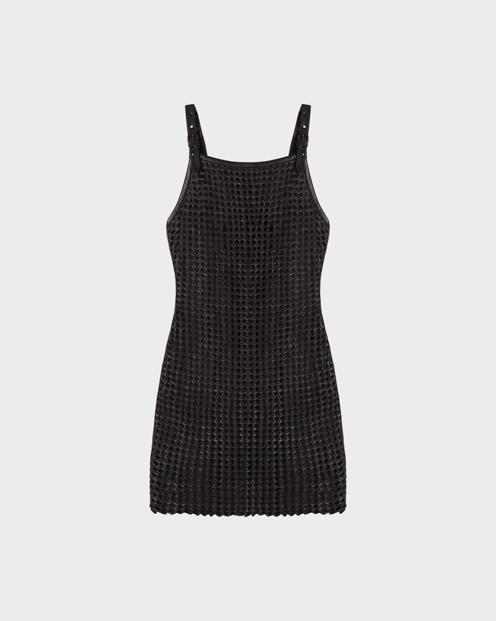 The Rudsak NATALIA - 8524045 Black is a sleeveless women’s mini dress with wide shoulder straps and a square neckline, shown on a plain white background.