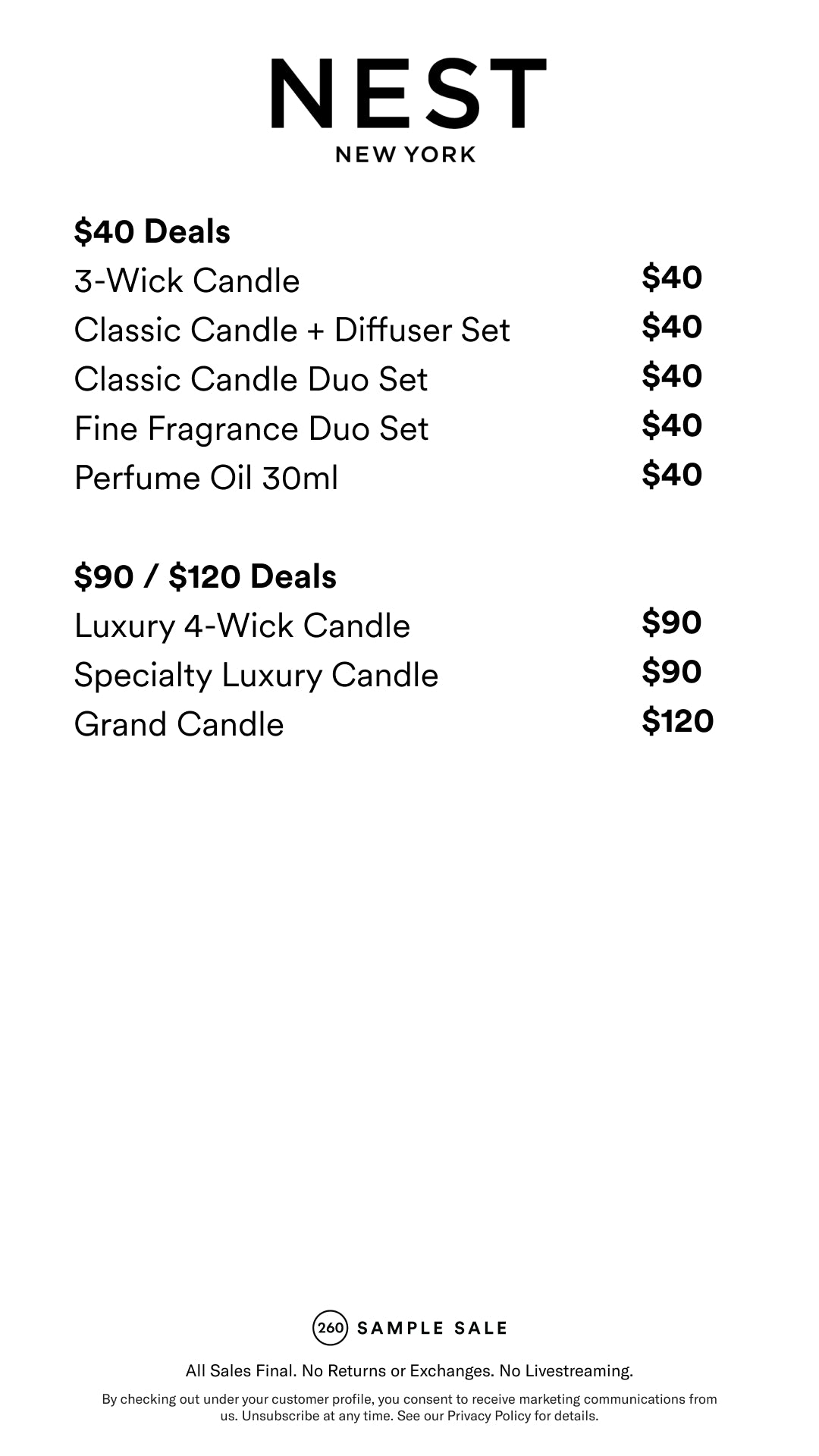 Price table